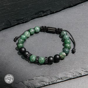 Verstelbare armband van jade en zwarte onyx natuursteen, cadeau voor hem, beste voor man, vader, bescherming spirituele genezing krachtig, heren