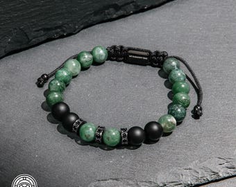 Jade & Black Onyx Natural Stone Adjustable Bracelet, Gift for Him, Best for Husband, Dad, Spiritual Healing Protection Powerful, Men&#39;s