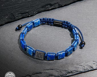 Lapis Lazuli & Crystals Blue Natural Stone Adjustable Bracelet, Gift for Him, Dad, Husband, Spiritual Healing Protection Powerful, Men&#39;s