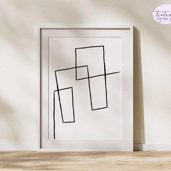 Fine Line Art Printable | home office decor | minimalist modern | one line art print | abstract scribble | digital download