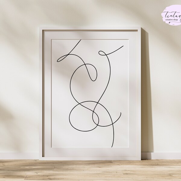 Fine Line Art Printable for home or office decor, minimalist modern, one line,abstract scribble,black & white,digital download,printable