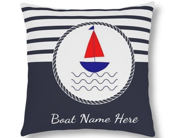 Personalized Yacht Pillow | Concealed Zipper | Gift for Boats | Oil & Water Resistant Pillow | Nautical Theme Decorative Pillow