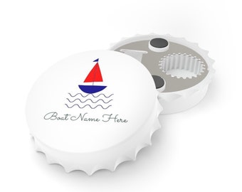 Custom Nautical Bottle Opener | Magnetic Back | Personalized Yacht Bottle Opener Stylish Cap Shape, Two Openers | Unique Boat Gift
