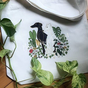 Greyhounds and Plants Tote Bag - Greyhound - READY TO SHIP - Greyhound Bag - Whippet - Galgo - Italian Greyhound - Plant Lover - Dog Lover