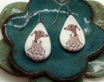 Greyhound Earrings - Ceramic - Greyhound - Whippet- Galgo - Italian Greyhound - Greyhound Jewelry - Dog Jewelry - Handmade