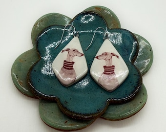 Greyhound Earrings - Ceramic - Greyhound - Whippet- Galgo - Italian Greyhound - Greyhound Jewelry - Dog Jewelry - Handmade