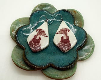 Greyhound Earrings - Ceramic - Greyhound - Whippet- Galgo - Italian Greyhound - Greyhound Jewelry - Dog Jewelry - Handmade