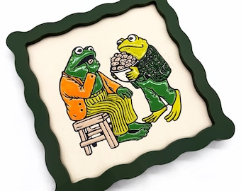 Frog and Toad Ceramic Tile - 70's Nostalgia - Cuerta Seca - Arnold Lobel -  Handmade - Hand Painted