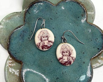 Golden Girls Ceramic Earrings - Dorothy - Illustrated Jewelry - Handmade - Pottery