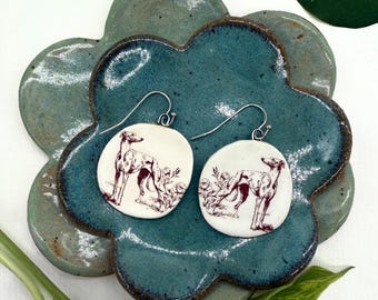 Greyhound Earrings - Ceramic - Greyhound - Whippet- Galgo - Italian Greyhound - Greyhound Jewelry - Dog Jewelry - Handmade
