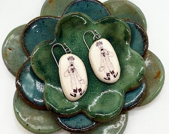 Muppets Beaker Ceramic Earrings - Illustrated Jewelry - Handmade - Pottery