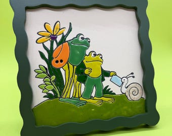 Frog and Toad Ceramic Tile - 70's Nostalgia - Cuerta Seca - Arnold Lobel -  Handmade - Hand Painted
