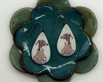 Greyhound Earrings - Ceramic - Greyhound - Whippet- Galgo - Italian Greyhound - Greyhound Jewelry - Dog Jewelry - Handmade