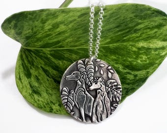Handmade Flora & Fauna Greyhound Necklace – Fine Silver Dog Jewelry