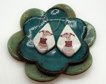 Greyhound Earrings - Ceramic - Greyhound - Whippet- Galgo - Italian Greyhound - Greyhound Jewelry - Dog Jewelry - Handmade