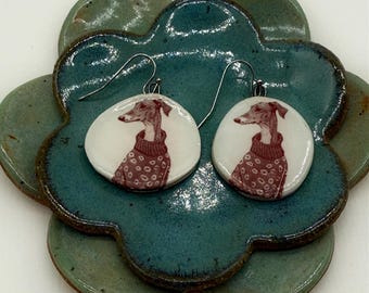 Greyhound Earrings - Ceramic - Greyhound - Whippet- Galgo - Italian Greyhound - Greyhound Jewelry - Dog Jewelry - Handmade