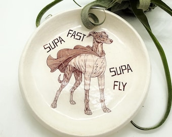 Greyhound Ceramic Dish Set -Greyhound -Whippet-Galgo -Italian Greyhound -Dog Decor -Handmade - Greyhound Pottery - Supa Fast Supa Fly