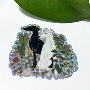 Greyhounds and Plants Sticker Greyhound Dog Lover Ready TO SHIP Glitter Sticker Whippet Galgo Italian Greyhound Plant Lover image 2