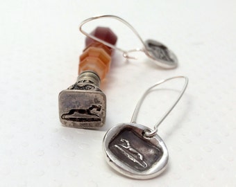 Posthaste Greyhound Earrings - Greyhound - Greyhound Jewelry - Antique Wax Seal Jewelry - Fine Silver