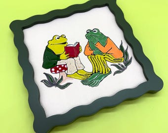 Frog and Toad Ceramic Tile - 70's Nostalgia - Cuerta Seca - Arnold Lobel -  Handmade - Hand Painted