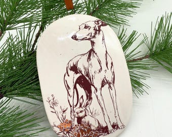 Handmade Ceramic Greyhound Ornament – Dog Wall Hanging