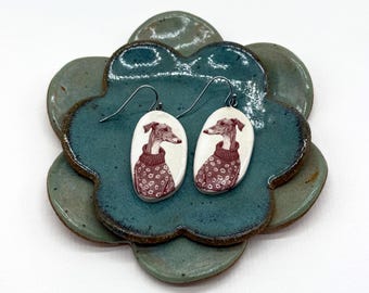 Greyhound Earrings - Ceramic - Greyhound - Whippet- Galgo - Italian Greyhound - Greyhound Jewelry - Dog Jewelry - Handmade