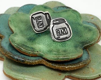 Handmade Fine Silver Pottery Glaze Stud Earrings – Gift for Potter