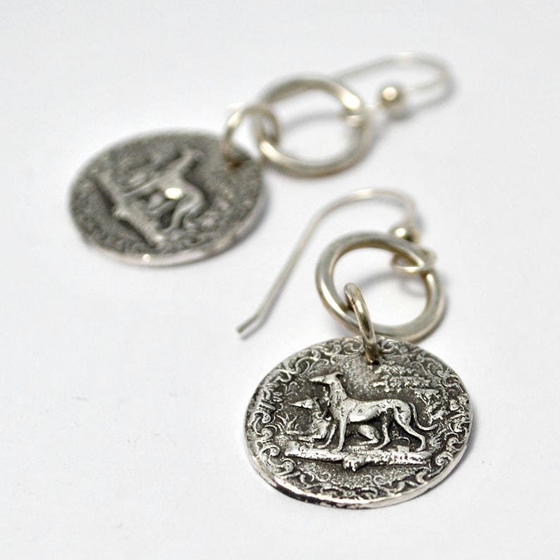 Friendship Greyhound Earrings Greyhound Greyhound Jewelry Vintage Greyhound Button Fine Silver Whippet Galgo Italian Greyhound image 4