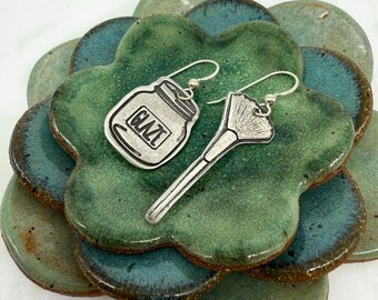 Pottery Earrings - Pottery Jewelry - Fine Silver - Gifts for Potters - Glaze - Fan Brush - Handmade