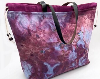 Ice Dyed Cinch Bag - Ice Dye - Hand Dyed Project Bag - Ice Dyed Purse - Storage Bag - Ice Dyed - Handmade - Small Tote -Ready To Ship