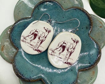 Greyhound Earrings - Ceramic - Greyhound - Whippet- Galgo - Italian Greyhound - Greyhound Jewelry - Dog Jewelry - Handmade
