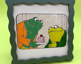 Frog and Toad Ceramic Tile - 70's Nostalgia - Cuerta Seca - Arnold Lobel -  Handmade - Hand Painted