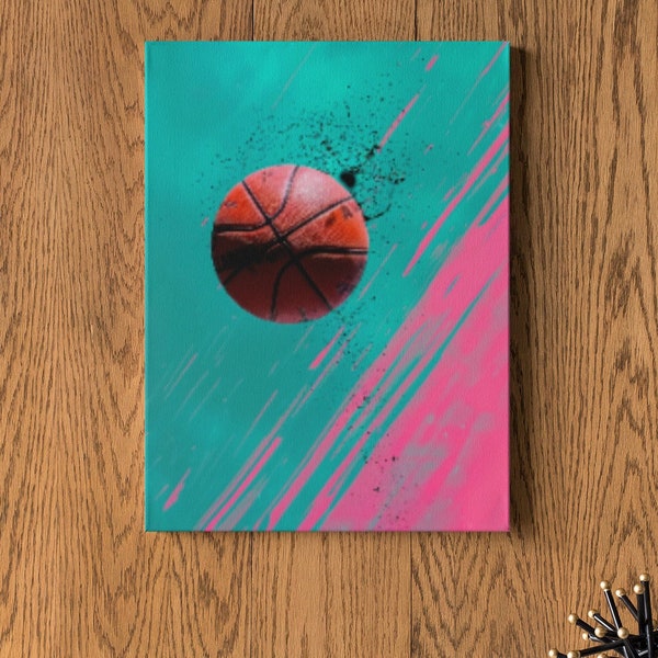 Tableau Balle de Basketball - Poster Basketball- Art Moderne- Affiche Turquoise- Réaliste