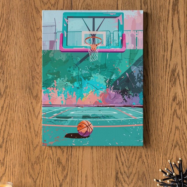 Panier de Basketball artistique - Tableau Basketball- Street Art- Turquoise- Poster Urbain Basketball