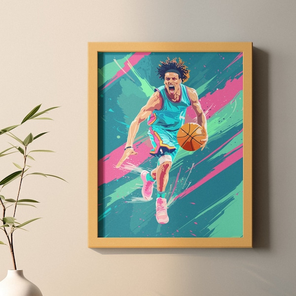 Tableau Basketteur en action- Poster Basketball- Décoration Murale sportive