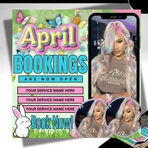 April Booking Flyer Template, Editable April Flyer, DIY Canva Template for Makeup, Hair, Lashes, Nails, Easter Booking Flyer, Spring Booking