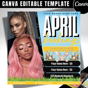 April Booking Flyer Template, Editable April Flyer, DIY Canva Template for Makeup, Hair, Lashes, Nails, Easter Booking Flyer, Spring Booking
