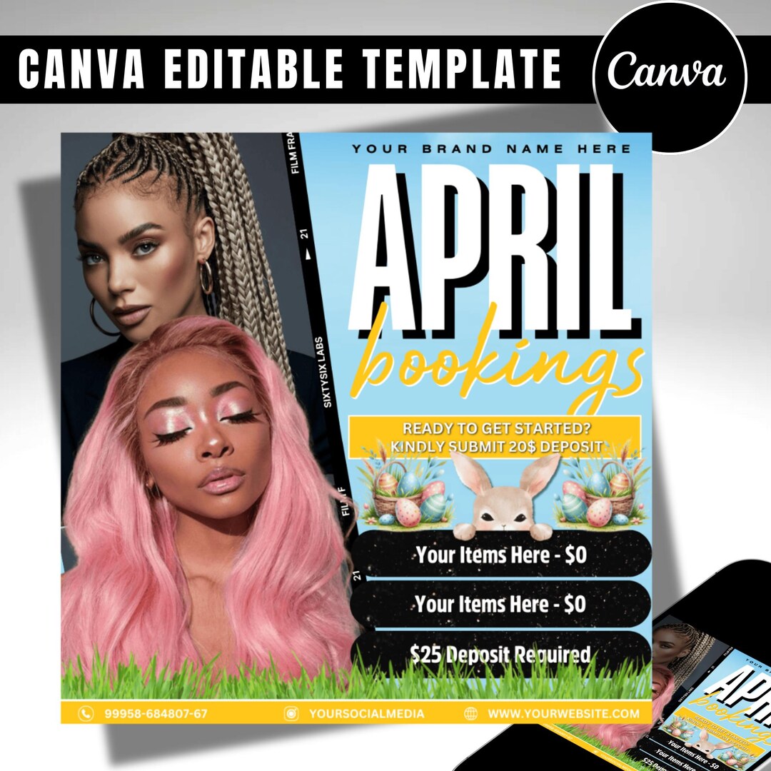April Booking Flyer Template, Editable April Flyer, DIY Canva Template ...