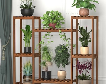 Multi-Tier Stylish Plant Stand Indoor Outdoor 10 Pot Bonsai Flower Display Shelf Holder Rack Cute Flower Pots Stand Room Plants Stand Gift