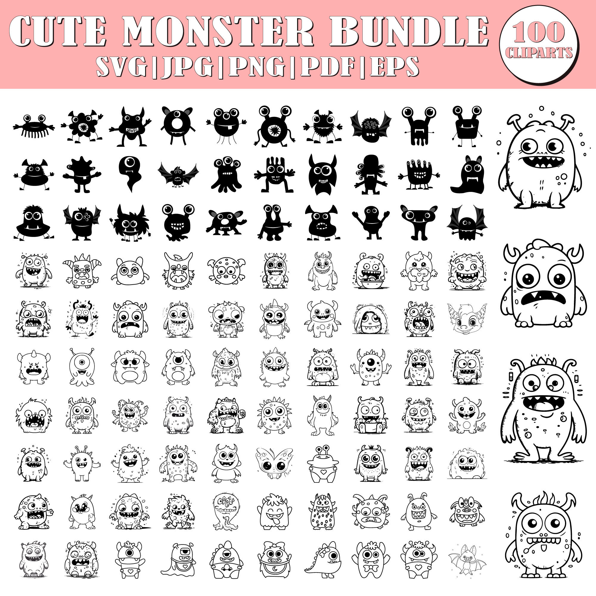 Monster Svg Bundles, Moster Clipart, Monster PNG,  Monster Designs, One Eye Monster, Little Monsters, Silly Monster,Monster Pictures, Svg