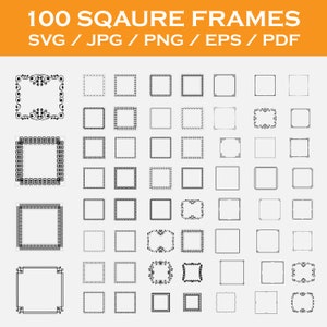 Square Frame Svg, Square Frame PNG Bundle, Square Clipart, Frame Svg Art, Cut Files, Square Frame PNG, Border Svg, Silhouette, Wedding