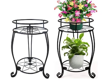 19 Inch Plant Stand 2 Tier Metal Potted Holder Rack Flower Pot Shelf Tiered Indoor Plant Stand Balcony Planter Plant Hanger Tall Metal Stand