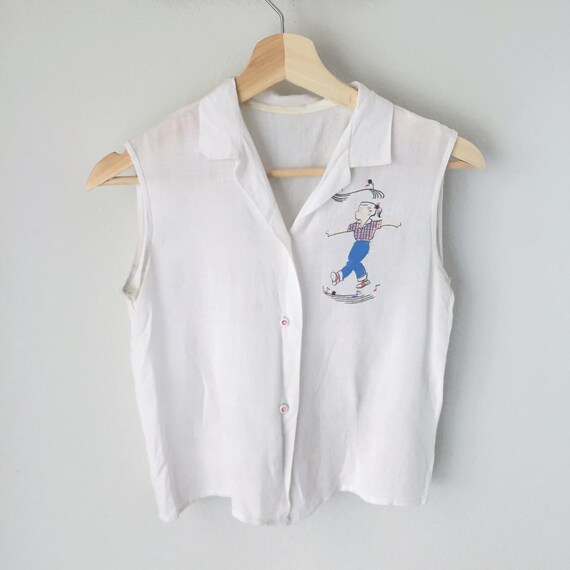 1950s Hand Painted BeBop Rockabilly Girl Blouse SM