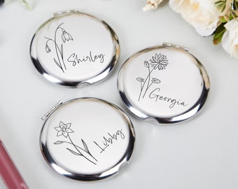 Custom Compact Mirror,Personalized Compact Mirror, Bridesmaid Proposal Gifts, Personalized Gift for Women,Birth Flower Pocket Mirror for Her
