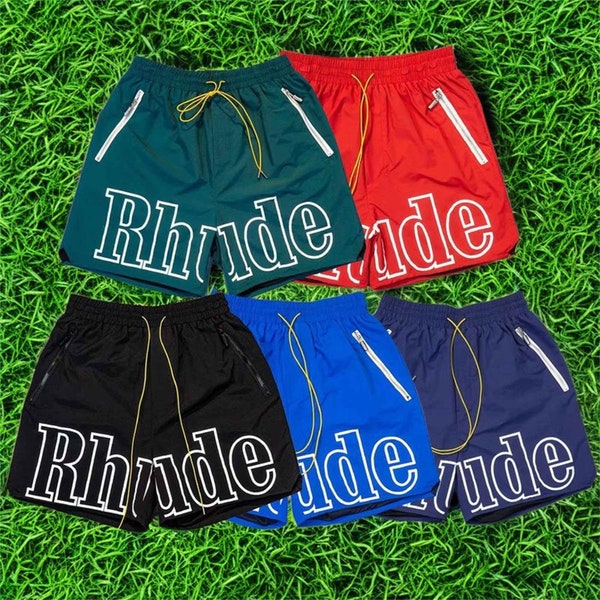 Rhude Shorts Letters Casual Sports Shorts, American High Street Casual Loose Beach Shorts, Unisex Sports Shorts