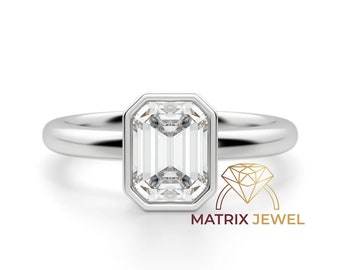 Bezel Set Emerald Cut 925 Sterling Silver Diamond Ring, Solitaire Wedding Bezel Set Ring voor vrouwen, Valentijnsdag Cadeau Ring voor liefde
