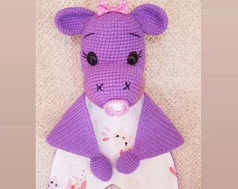 Hippo Sleeping Friend Amigurumi Doll-Handmade Stuffed Plush Crochet Companion Gift for Baby Girl Shower,Kid,Unique Birthday Gift for Her/Him