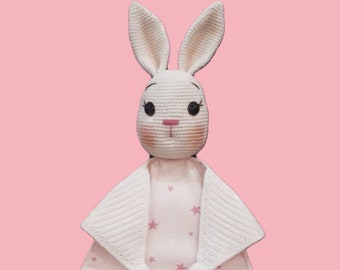 Bunny Sleeping Friend Amigurumi Doll- Handmade Stuffed Plush Crochet Rabbit Gift for Baby Girl Shower,Kid,Unique Birthday Gift for Her