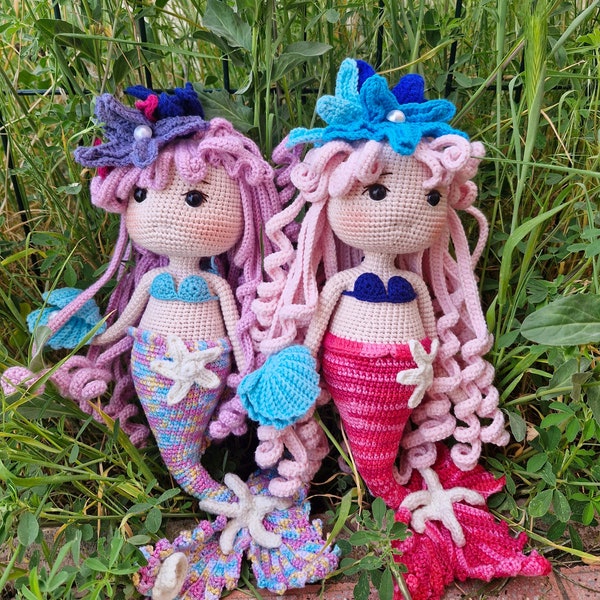 handmade crochet amigurumi mermaid doll, unique, custom, personalized, miniature gifts for her/him, baby girl/boy, baby shower