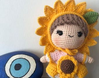 Handmade Crochet Sunflower Doll: Stuffed Plush Amigurumi Gift